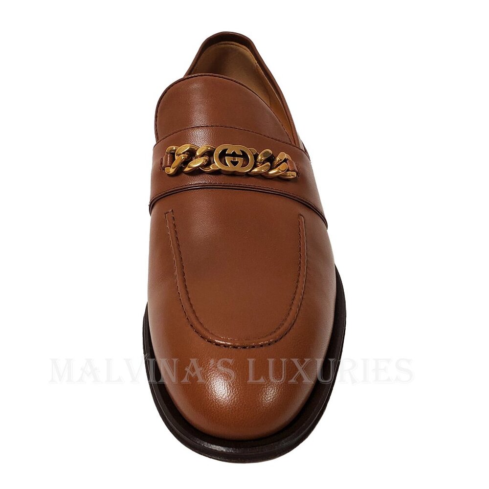 GUCCI SHOES MENS INTERLOCKING G LOGO CHAIN LEATHER LOAFERS sz 10.5 11 US - Picture 8 of 15